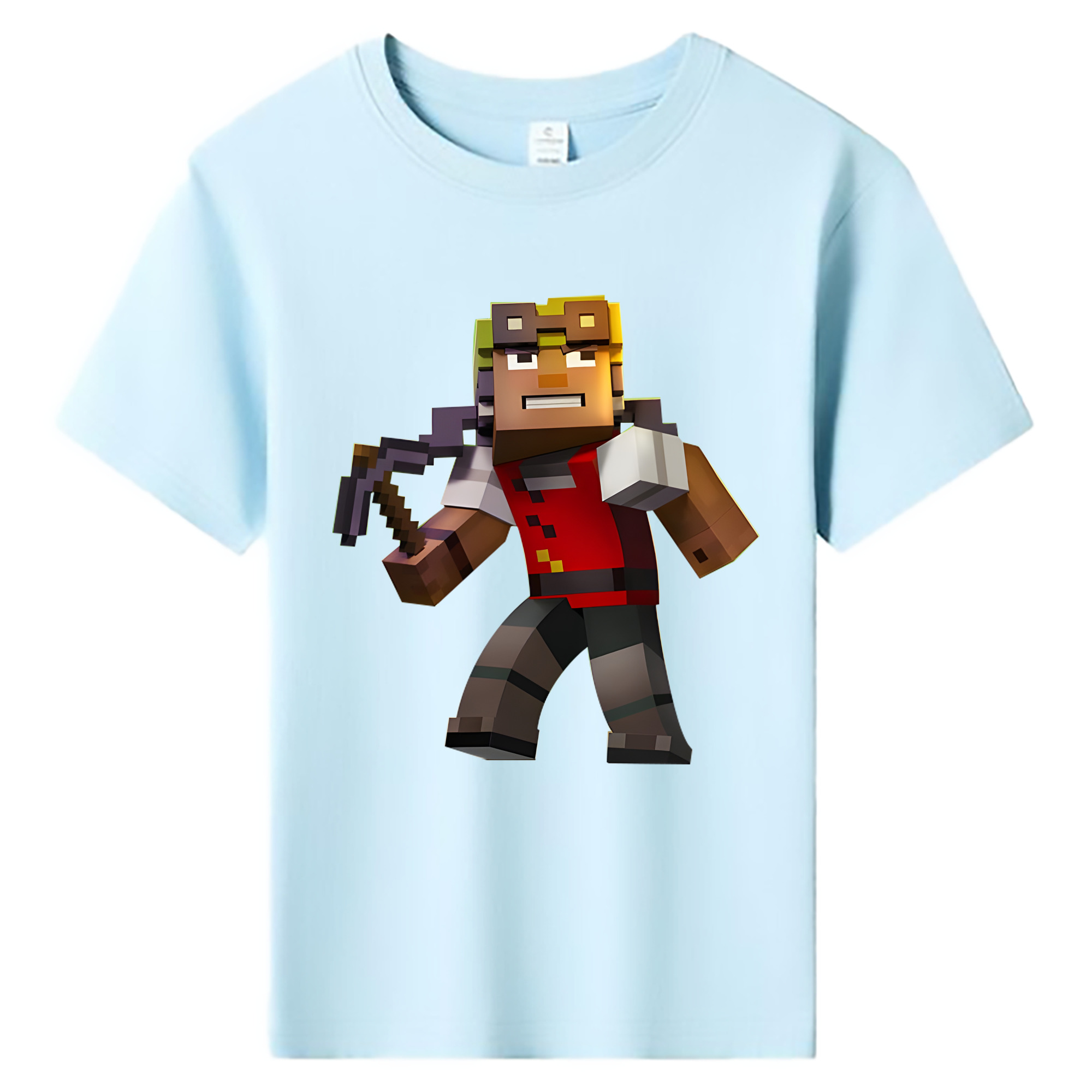 （画像用） マインクラフト ブロックの世界 Minecraft MC Block world 綿100％キッズTシャツ（フロントプリント）